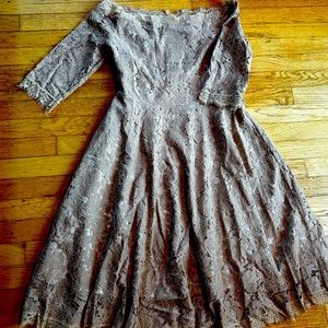 Beautiful off the shoulder, champagne lace, fit and flare special occasion dress